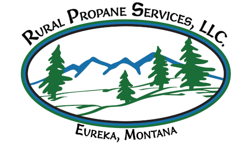 Rural Propane Services, LLC Eureka, Montana logo featuring the company name with a mountains in the background and trees in the foreground.